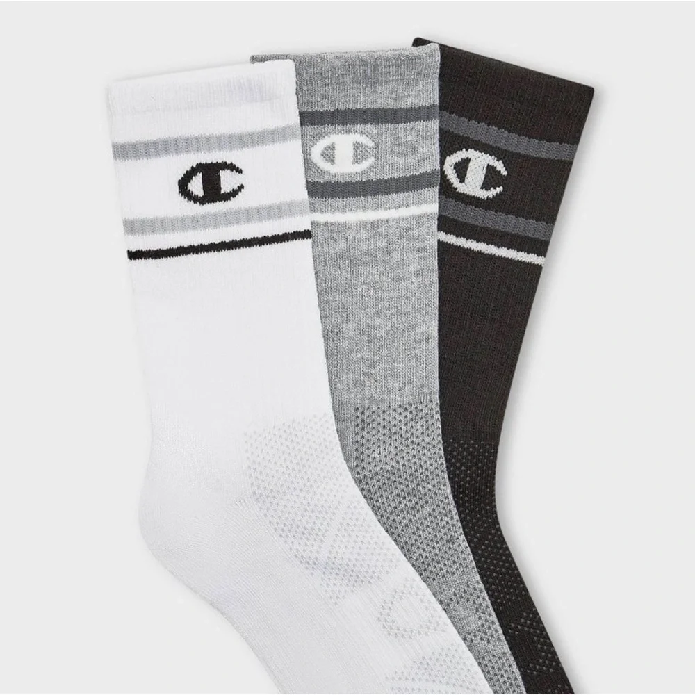 Champion Performance Athletic Crew Socks - White, Gray, and Black Size Large (3)